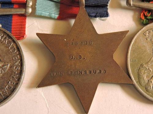 WW2 Medal x3 grouping with certificate issued to J.D Van Rensburg