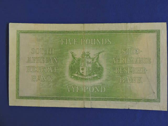 South African Reserve Bank 5 Pound Bank note   WH Clegg 1931  RARE Note