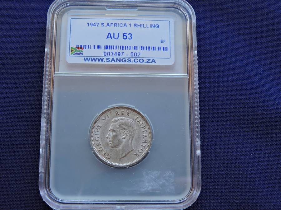1942 SA Union 1 Shilling Silver Coin Graded AU 53