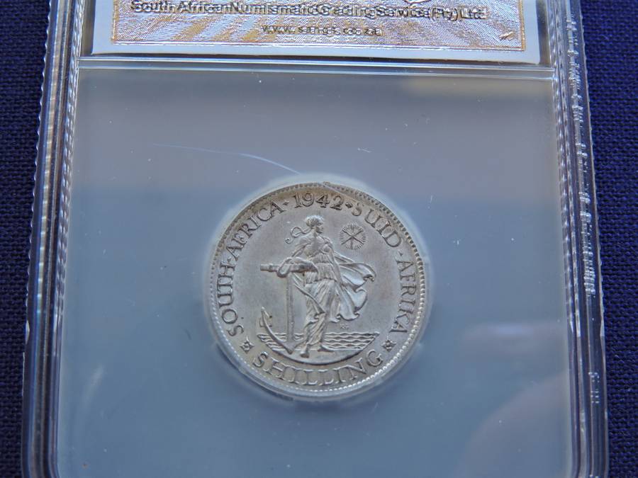 1942 SA Union 1 Shilling Silver Coin Graded AU 53
