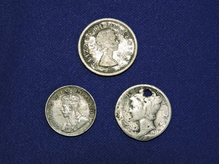 Job Lot Silver coins including SA 1957 6d,  1933 3d  & USA 1928 1 Dime