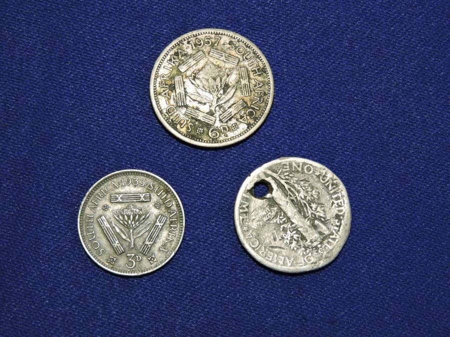 Job Lot Silver coins including SA 1957 6d,  1933 3d  & USA 1928 1 Dime