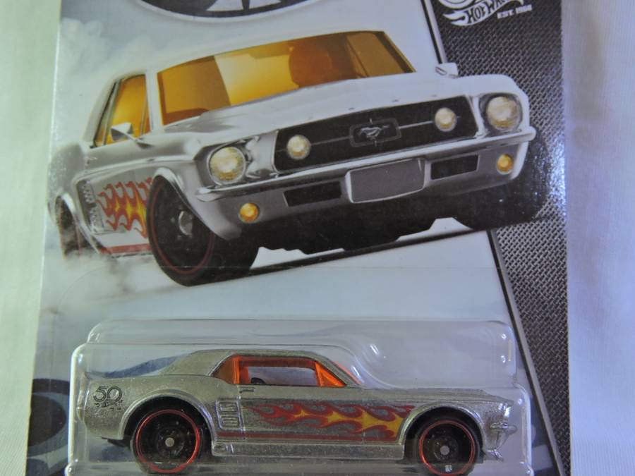 Hot Wheels FORD Mustang Coupe ( Silver ZAMAC with flames ) Long Card