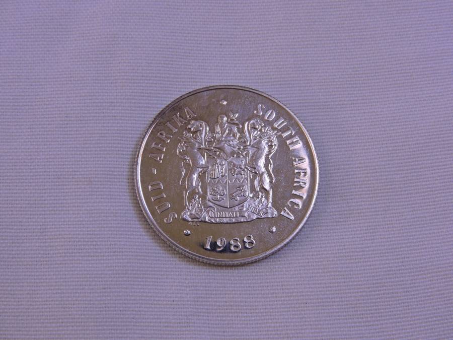 Proof 1988 R1 Silver Coin Les Hugenots  in SA Mint blue box