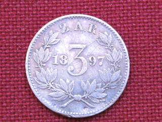 1897 ZAR 3d Three pence ( Tickey ) Paul Kruger .925 Sterling Silver Filler Coin