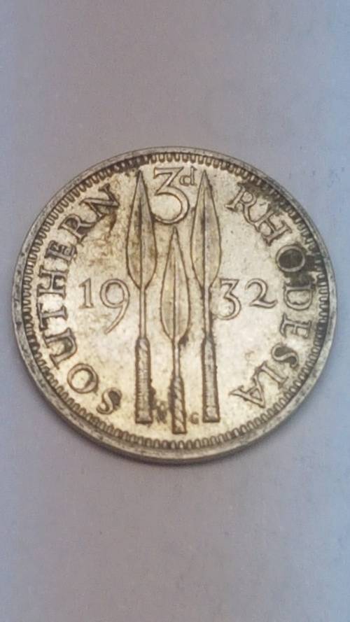 1932 Southern Rhodesia 3d tickey silver coin