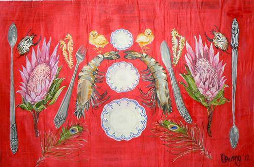 SALE!!!SA Artist-NDowning-Original Oil On Newspaper-South African Table!!!