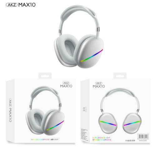 AKZ MAX 10 Noise Cancelling LED Light Bluetooth Headphones with Mic - Silver
