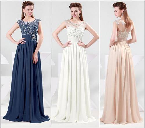 Chiffon gorgeous Beige Blue Ivory Grey cocktale evening dress !!!
