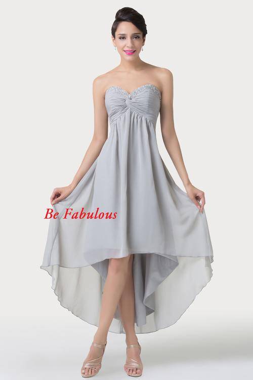 NEW INN Hi low skirt grey off shoulders chiffon evening cocktale dress !!!