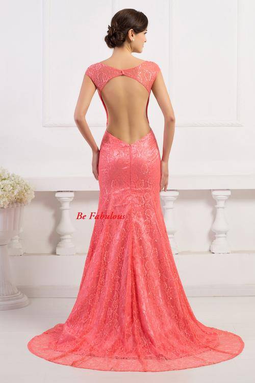 NEW INN Gorgeous watermelon lace open back evening  dress !!!