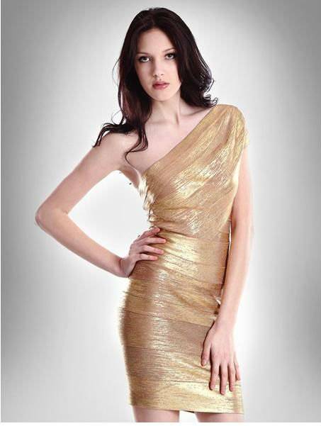 NEW Gold one shoulber bondage evening cocktail party dress XS S M L FREE SHIPPING