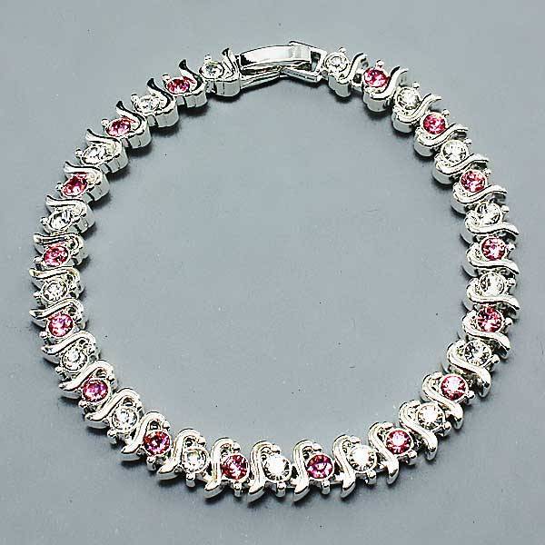 RHODIUM SILVER AAA GRADE ROSE PINK SWAROVSKI BRACELET