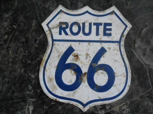 ROUTE 66 BLUE METAL SIGN