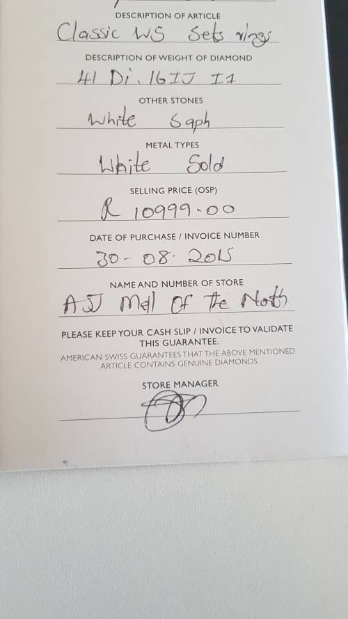 Wedding Ring Set Valued at R10999 As new