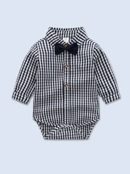 Cotton Gingham Bow Collared Bodysuit