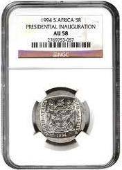1994 Presidential Inauguration R5 Coin - NGC AU58