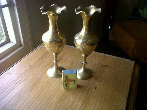 2 X VINTAGE ETCHED BRASS VASES