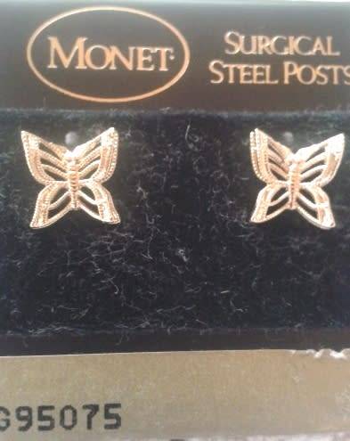 Vintage gold filigree Monet butterfly earrings