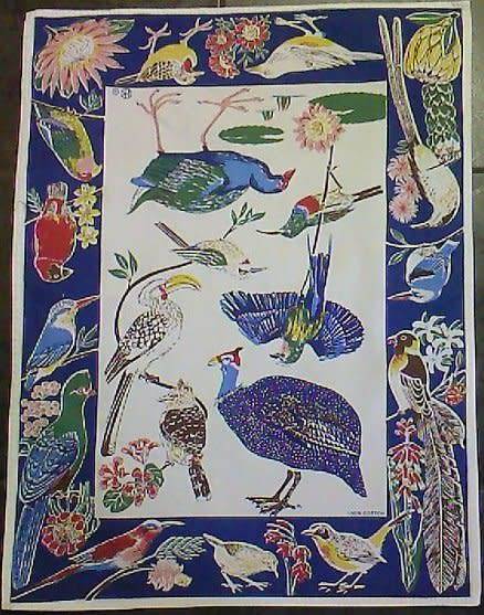 Vintage cotton South African birds and flowers kitchen towel