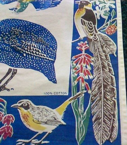 Vintage cotton South African birds and flowers kitchen towel