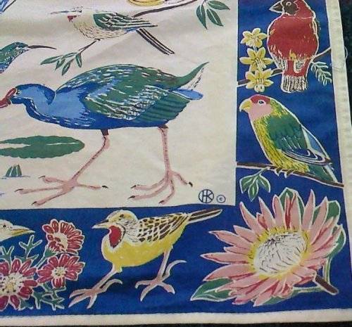 Vintage cotton South African birds and flowers kitchen towel