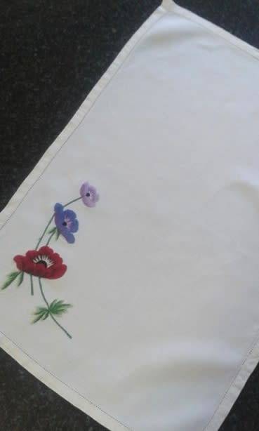 Lovely vintage linen embroidered tray cloth