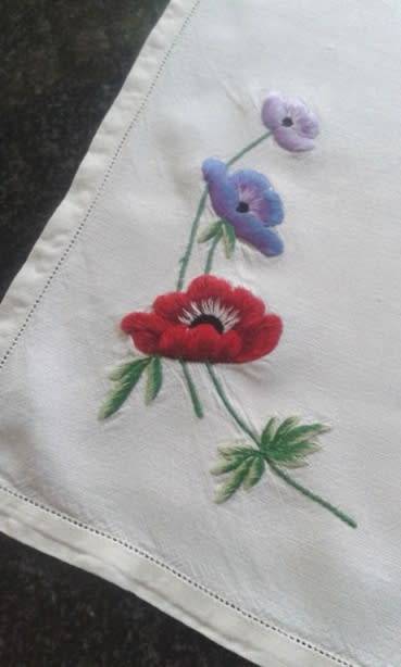 Lovely vintage linen embroidered tray cloth