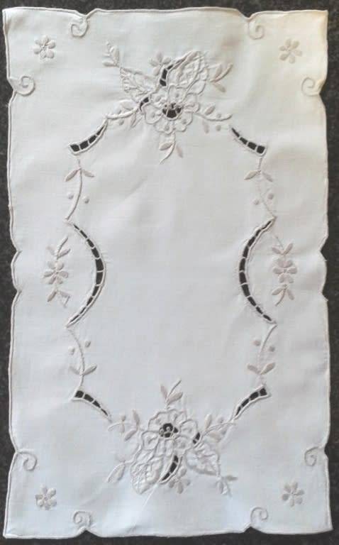 Three Vintage Cotton Cut Work And Embroidery Tray Cloths / Placemats