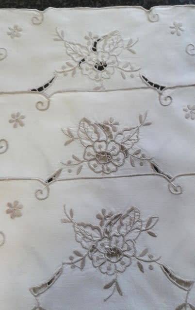 Three Vintage Cotton Cut Work And Embroidery Tray Cloths / Placemats