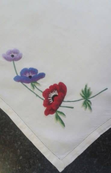 Lovely vintage linen embroidered tray cloth