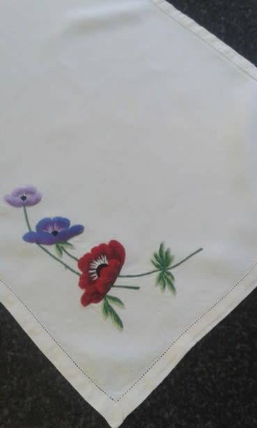 Lovely vintage linen embroidered tray cloth