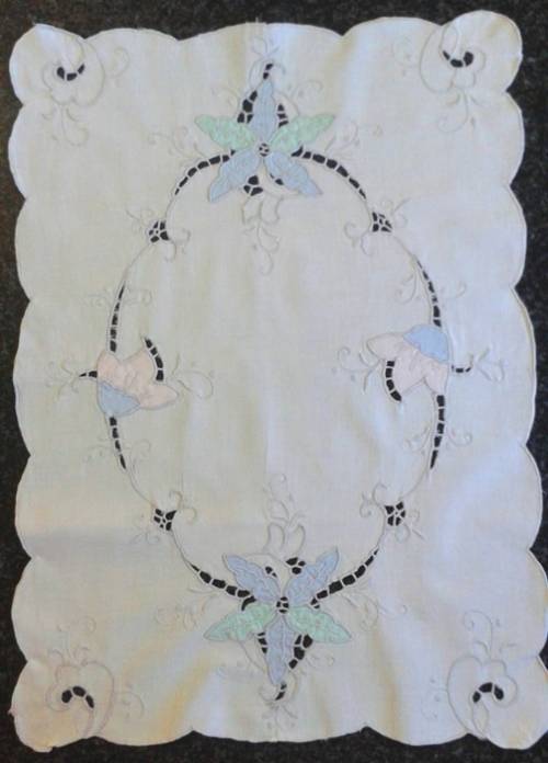 Vintage cotton tray cloth soft colours