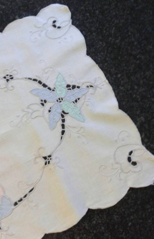 Vintage cotton tray cloth soft colours