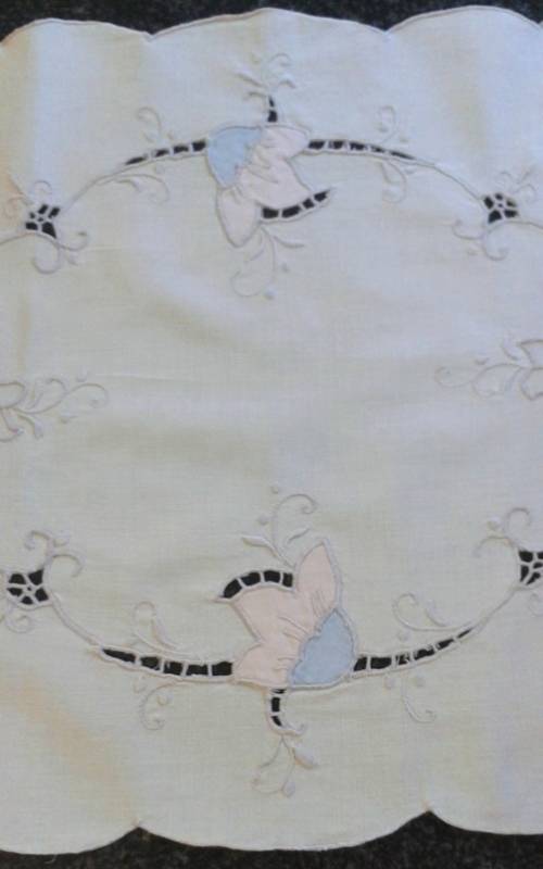 Vintage cotton tray cloth soft colours