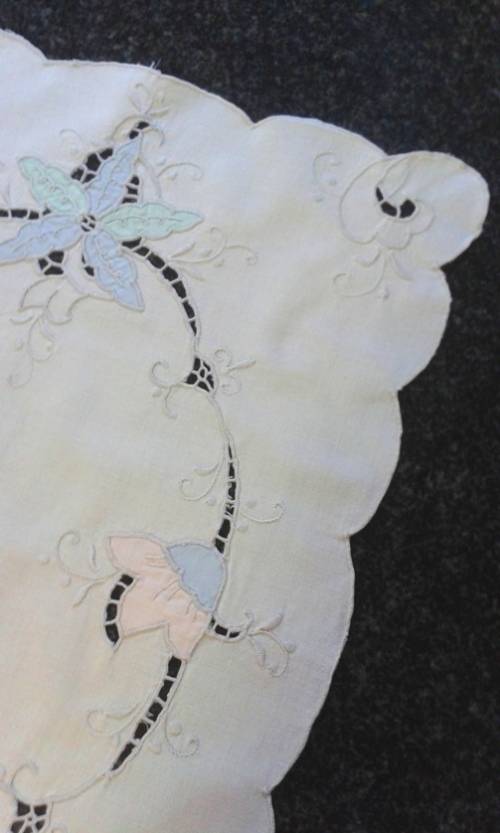 Vintage cotton tray cloth soft colours