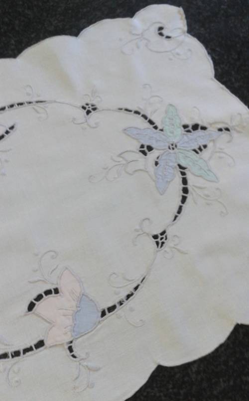 Vintage cotton tray cloth soft colours