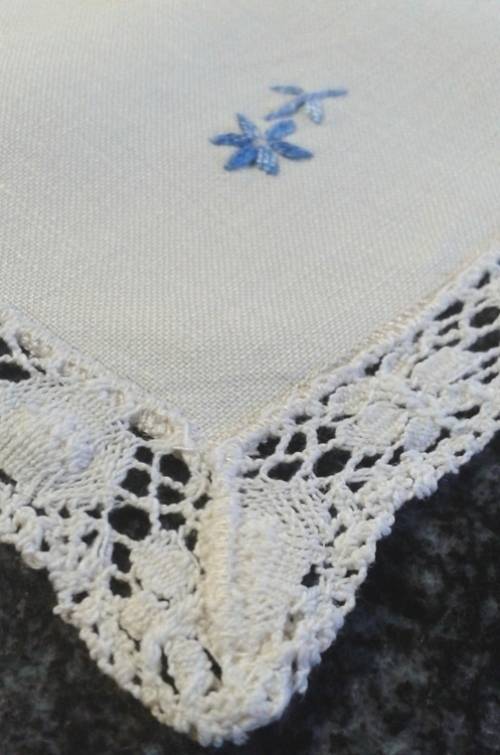 Embroidered linen tray cloth pretty edge