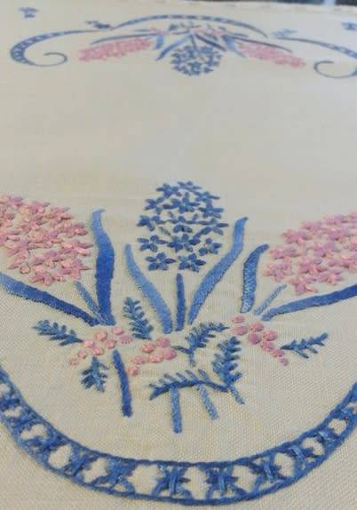 Embroidered linen tray cloth pretty edge