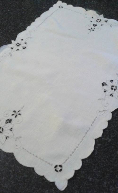 Vintage linen tray cloth cut work and embroidery