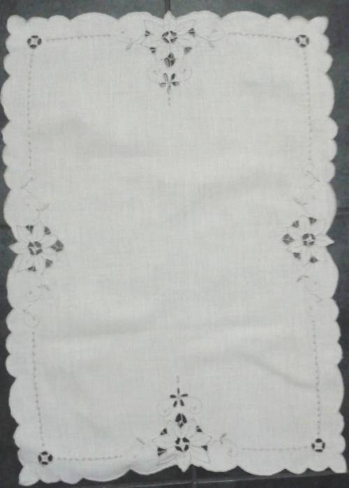 Vintage linen tray cloth cut work and embroidery