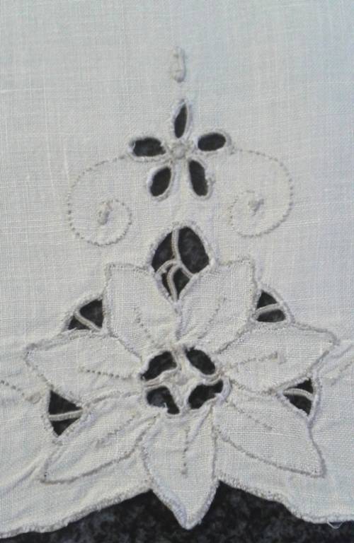 Vintage linen tray cloth cut work and embroidery