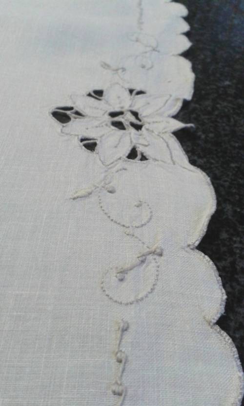 Vintage linen tray cloth cut work and embroidery