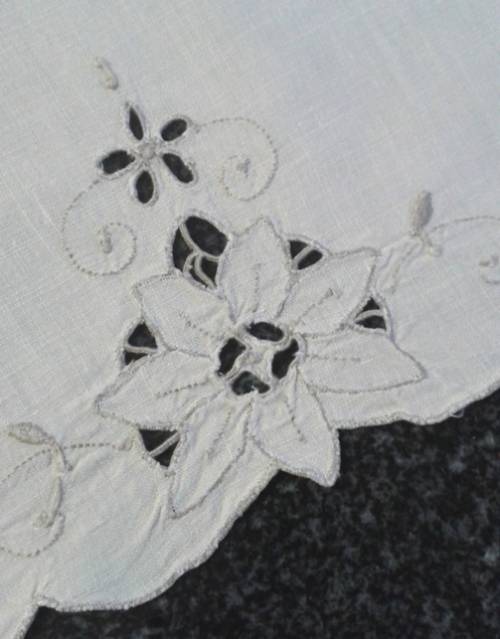 Vintage linen tray cloth cut work and embroidery