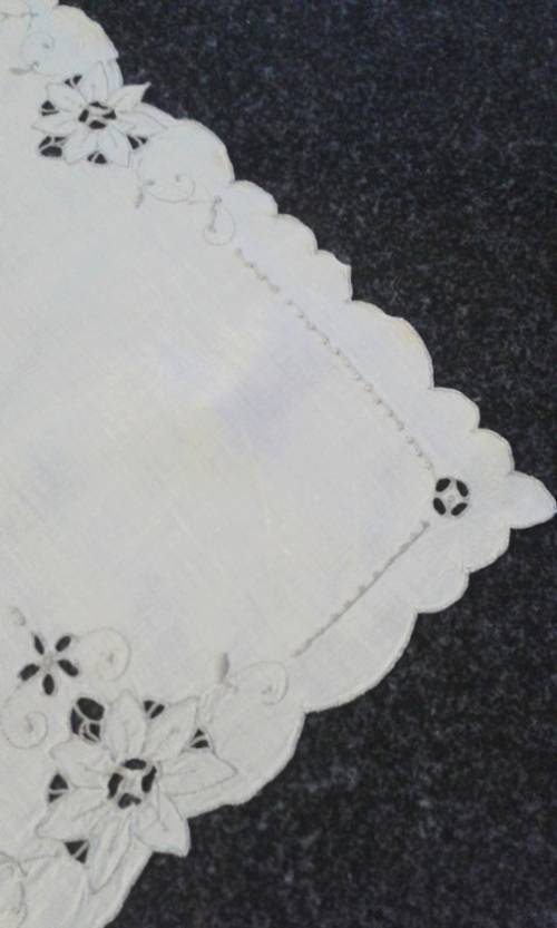 Vintage linen tray cloth cut work and embroidery