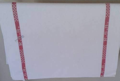 Two vintage linen kitchen glass cloths red stripes