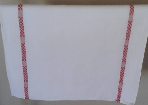 Two vintage linen kitchen glass cloths red stripes