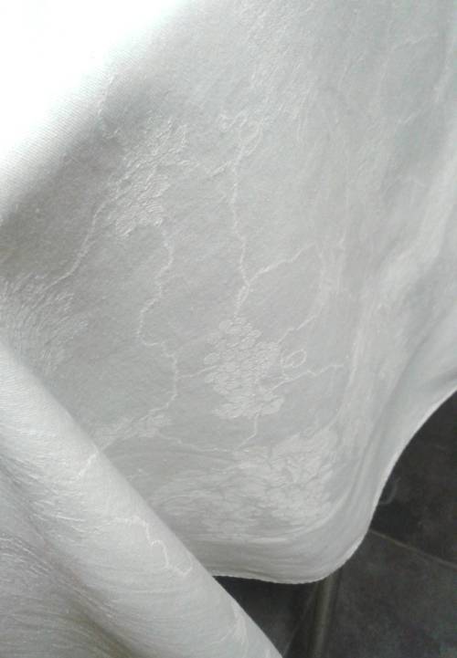 Vintage white cotton Damask tablecloth