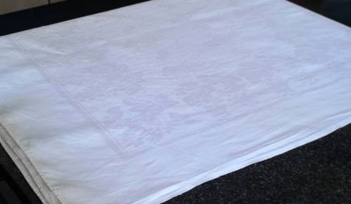 Vintage white cotton Damask tablecloth