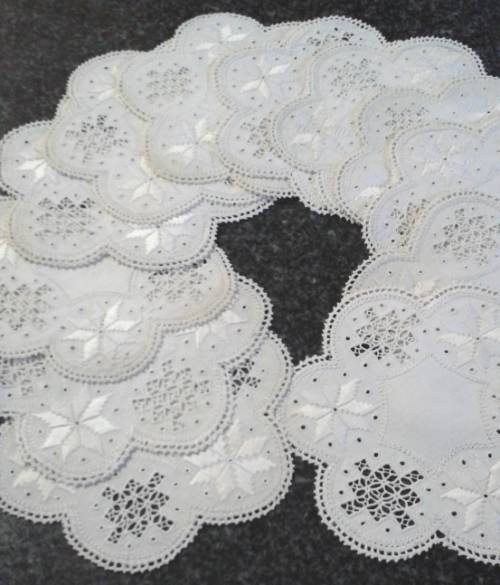 Two dozen round vintage linen Lefkara lace doilies/table mats